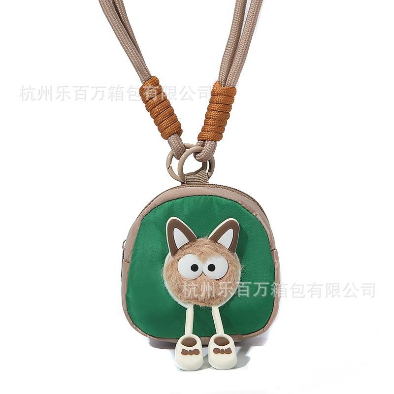 Süß süß dreidimensionaler Plüschkatze grüne Tasche Handy-Lanyard Wechselkartenetui Aufbewahrungstasche tragbarer Anhänger universell
