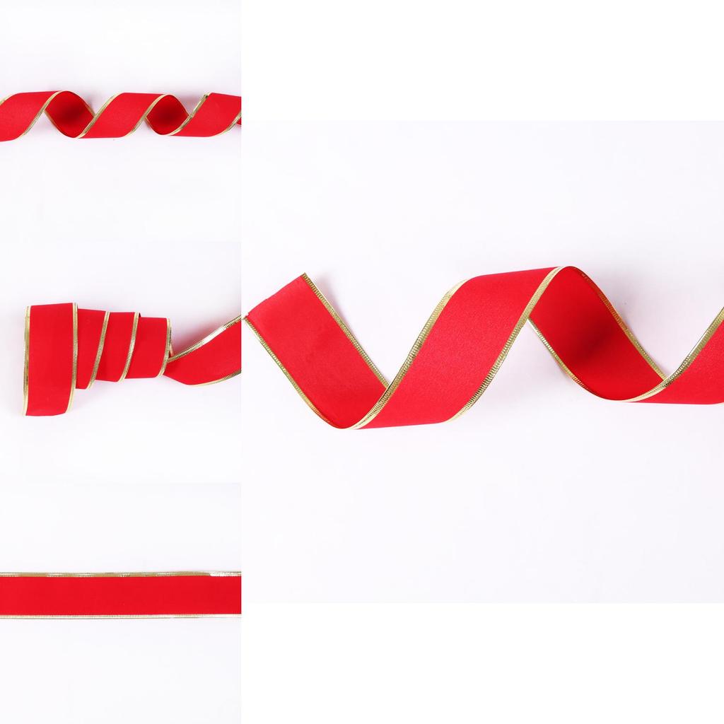 Luxurious 10 Meter Soft Velvet Red Ribbon With Gold Edge For Christmas Tree Decorations
