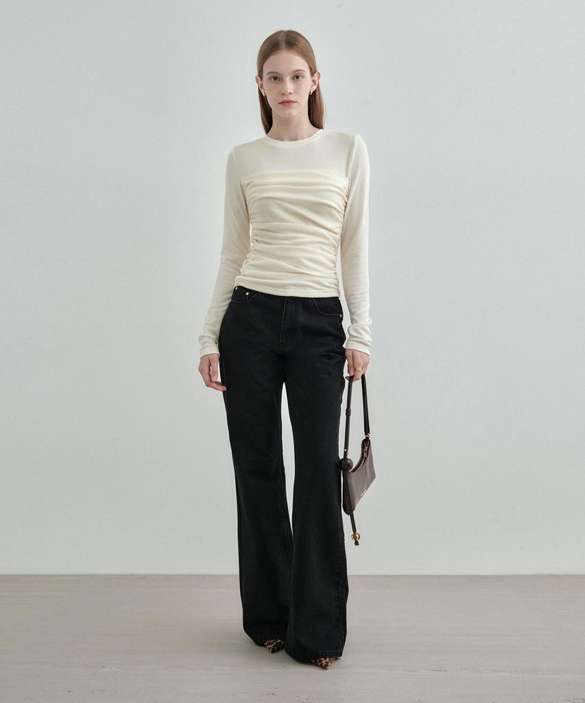 MONGDOL Tube Top Shirred Layered T-Shirt Cream Mdts083Cream