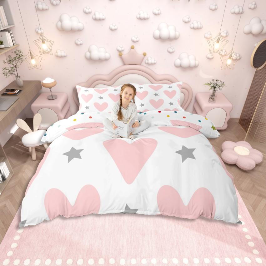 Homewish Juego de Funda Nórdica Princesa Sirena Soñadora Para Niños Juego de Cama Castillo de Cuento de Hadas Juego de Cama Reversible Escama de Pez Morada