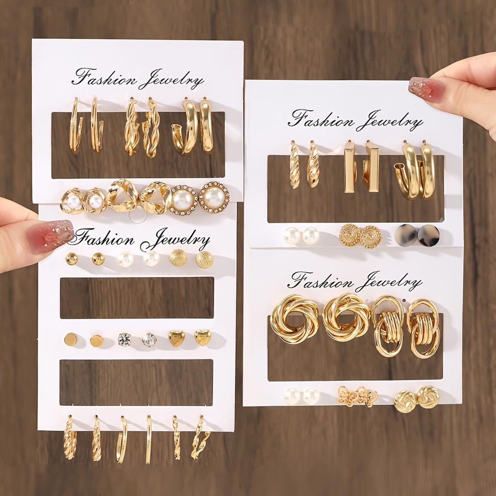 Exquisite Imitation Zircon Rhinestone Stud Earrings Fashion Geometric Metal Twisted Pattern Earrings Women's Trendy Party Zircon