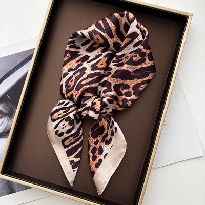 Fashion Leopard Printed Square Scarf Women Imitation Silk Scarves Bandanas Luxury Hijab Neckerchief Elegant Travel Shawl Wraps