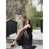 European and American Style Summer New Fashion Square Collar Pleated Pendulum Waist Thin Mesh Suspender Dress Women