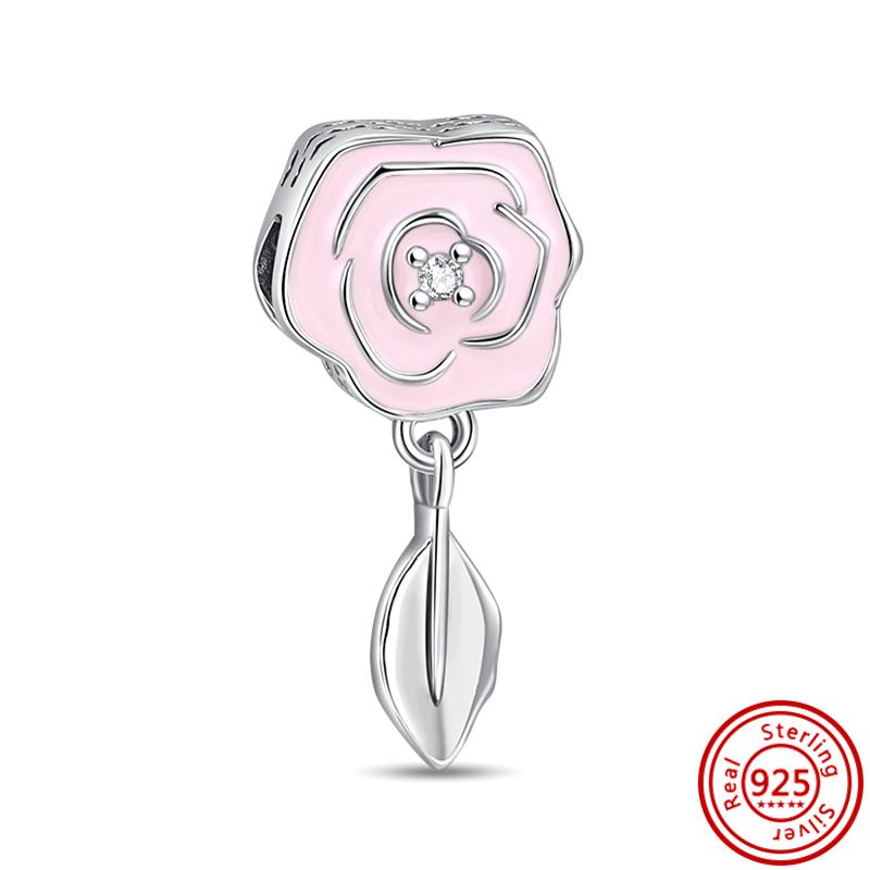 New Fit Original Pantaro Bracelet DIY Zircon 925 copper Pink Series Beads Sparking Heart Charm Fashion Butterfly Flower Pendent