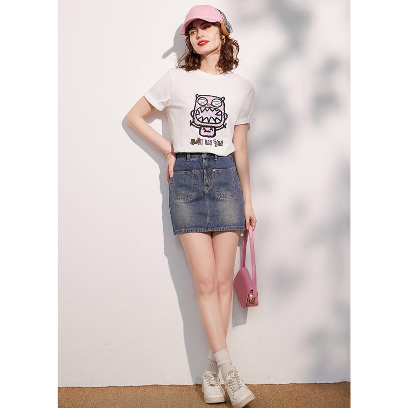 Bailuyu Women's Cotton Crew Neck Cartoon Print T-Shirt