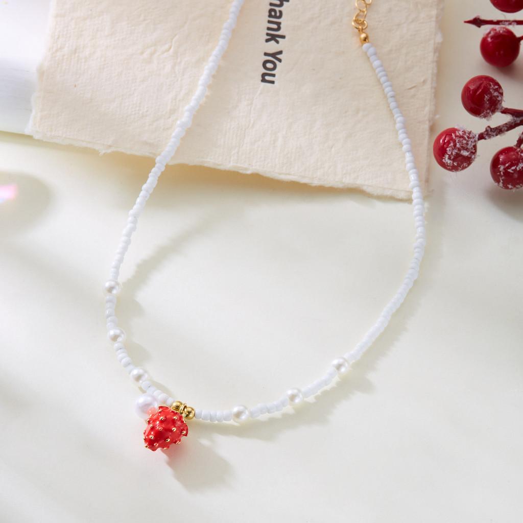 Pearls Necklace For Women Fruit Watermelon Crystal Pendant With Multilayer Chain