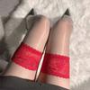 Women 1D Thin Oil Shiny Over Knee Non-slip Hosiery Cuban Heel Back Seam Stockings Contrast Color Lace Patchwork Stockings
