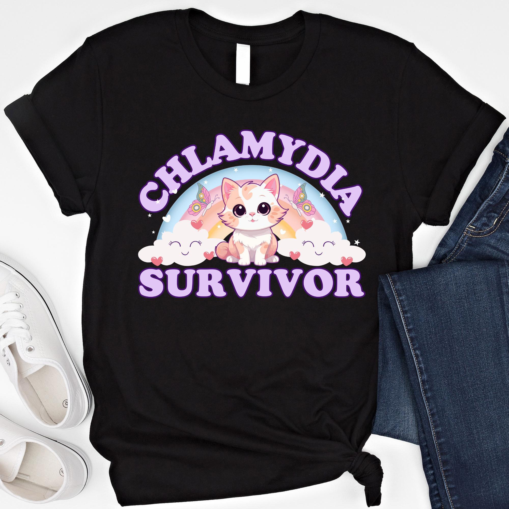 Chlamydia Survivor Shirt Funny Cat Meme Sweatshirt Sarcastic Reproductive Health Hoodie Inappropriate Women T Shirts S чёрный