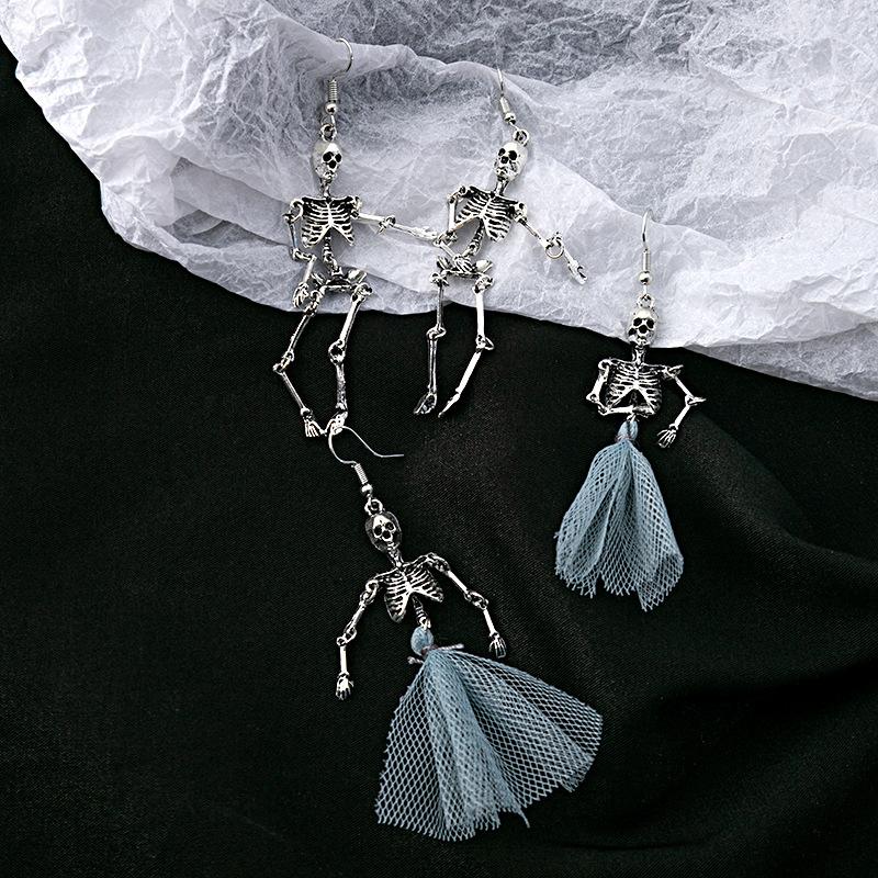 1 Pairs Vintage Skull Skeleton Dangle Earrings Exaggerated Horror Goth Punk Long Women Earrings Party