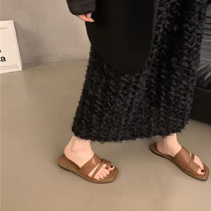 

Fashion Slippers Shoes for Women Summer Sandals Flip Flops Retro Flats Luxury Brand Woman Shoe Slipper for Home Luxury Dropshipping 2025 35 коричневый