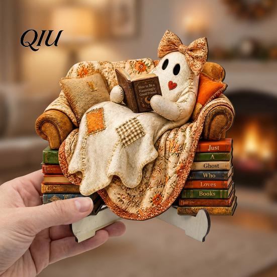 Creative Halloween Holiday Decor Cute Ghost Ornament, Cartoon Festive Wooden Statue, Theme Party Ornaments Ornament for Home Atmosphere Props