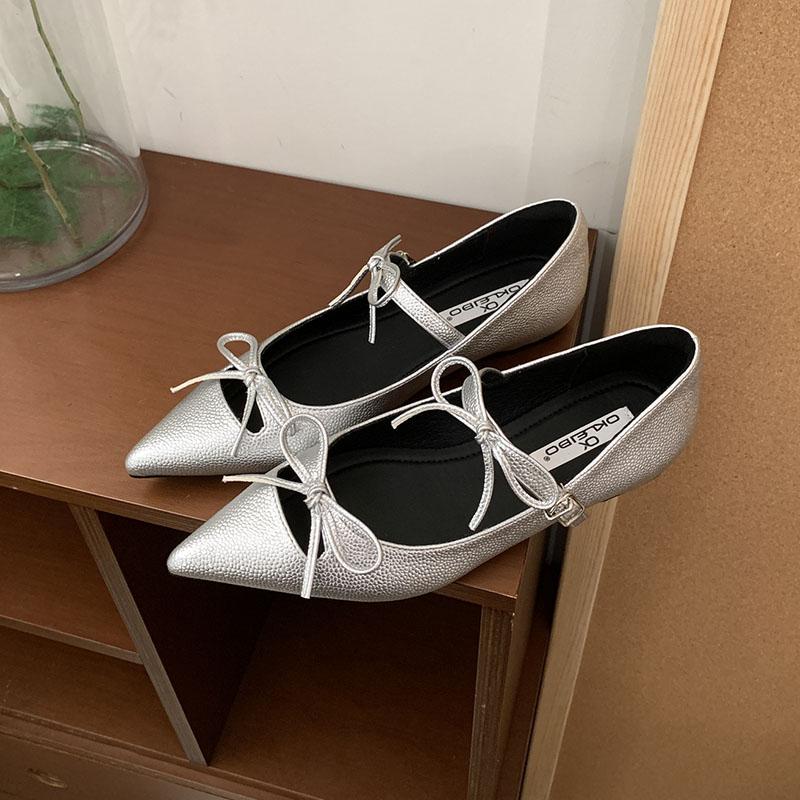 Fashion Fashion Butterfly-Knot Women Mary Janes Shoes With Height Increasing Footwear Pointed Toe Female Shallow Ladies Flats With Shoes