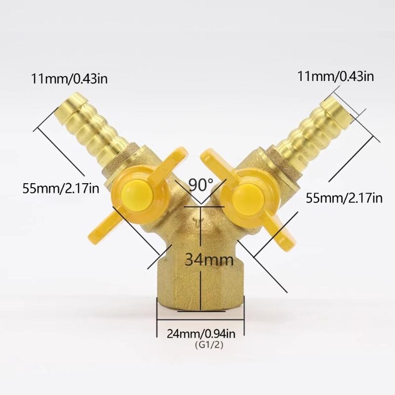 Brass 2 Way Tap Adapter Garden Irrigation 2 Way Double Tap Hose Adapter Adjustable Control Faucet Connector Adapter