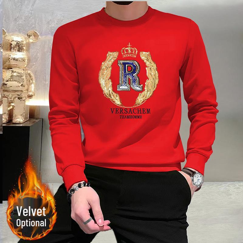 Męska modna bluza z okrągłym dekoltem z haftowanym cekinowym logo R - Nowy wszechstronny europejski styl z długim rękawem