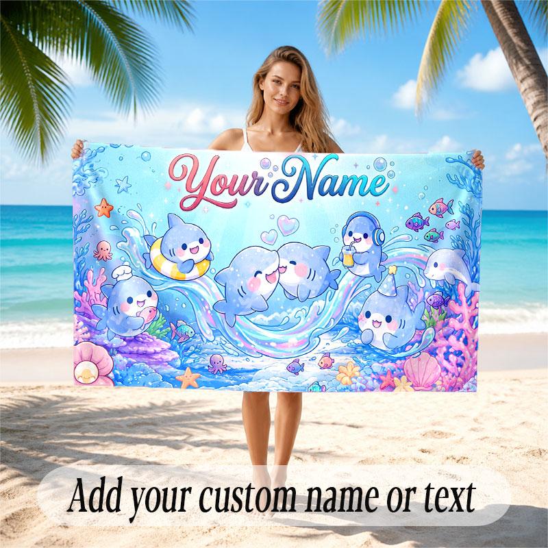 Octopus Sea Life Theme Soft Beach Towel Personalized Custom Name Text Towel Portable for Beach Pool Travel