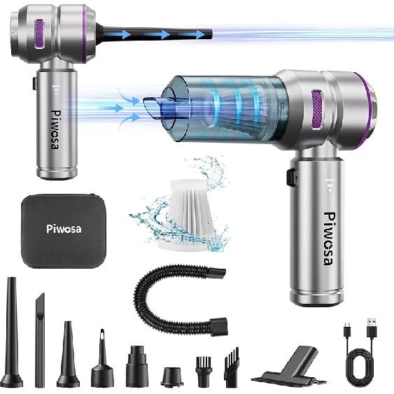 Handheld Vacuum Cordless, Car Vacuum Cleaner with Brushless Motor, Strong Suction Vacuum & Compressed Air Dusters with LED Light, Type C Port,