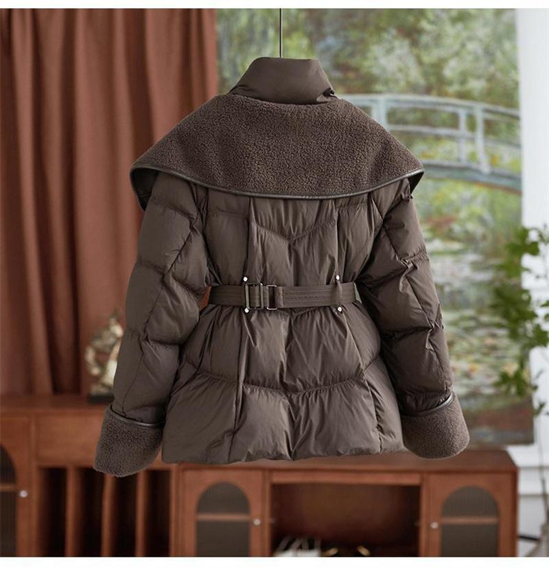 Winter Jacket Coat Female Parkas Fashion Lamb Wool Double Collar Short Belt Warm Down Cotton Jacket Women Outerwear Top
