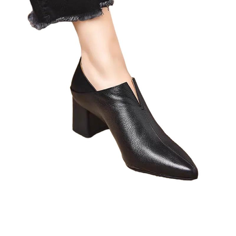 Soft leather high-heeled single shoes women's 2025 new sexy pointed middle heel dress to work professional work versatile shoes