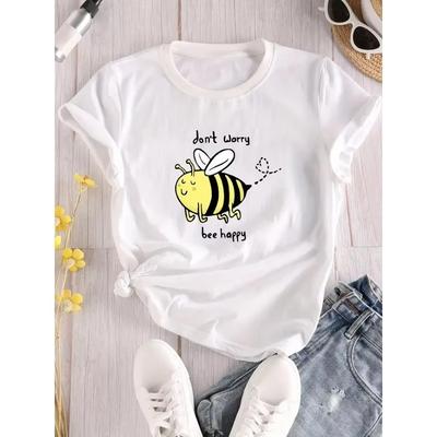 Cartoon Bee Print Crew Neck T-Shirt Casual Short Sleeve T-Shirt For Summer Women's Clothing Print Summer Y2K Casual Clothes