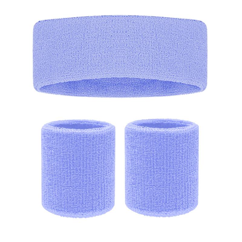 Sports Fitness Cycling Basketball Badminton Breathable High Elastic Polyester Cotton Sweat Absorbing Headband Hand Guard Wrist Headband Set