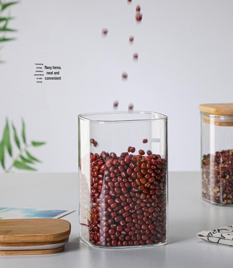 Borosilicate Glass Storage Jar with Bamboo Lid for Tea, Grains, Candy