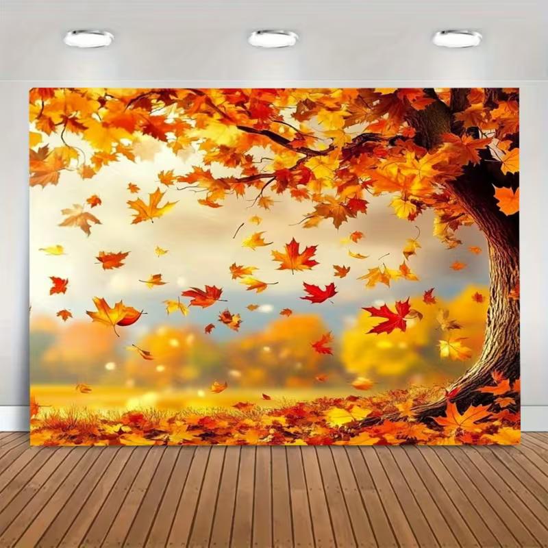 2D Nature Autumn Tapestry, Falling Red & Orange Maple Leaves Wall Cloth 47.2x31.5inch/120*80cm