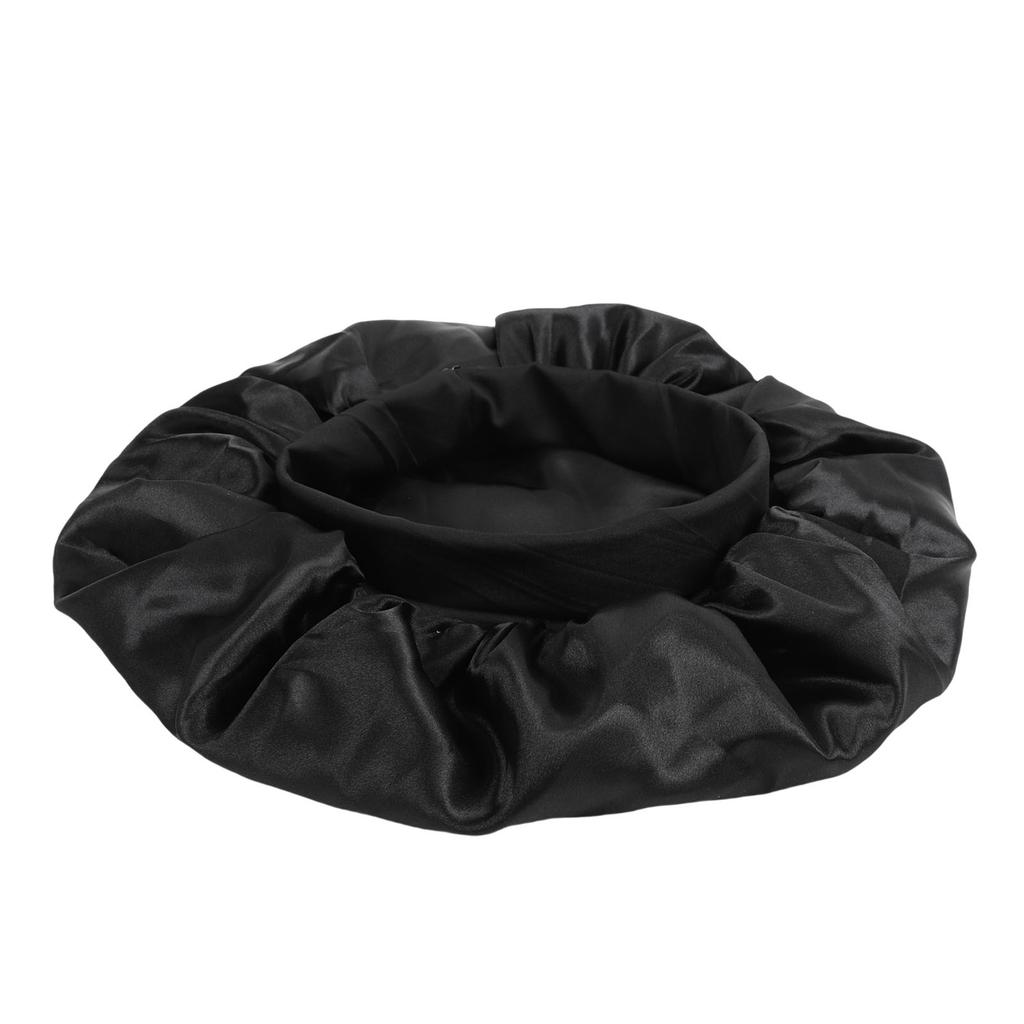 Sleep Bonnet Adjustable Head Wrap Anti Slip Double Layer Hair Bonnet for Long Curly Braided Hair Black with Black Lining