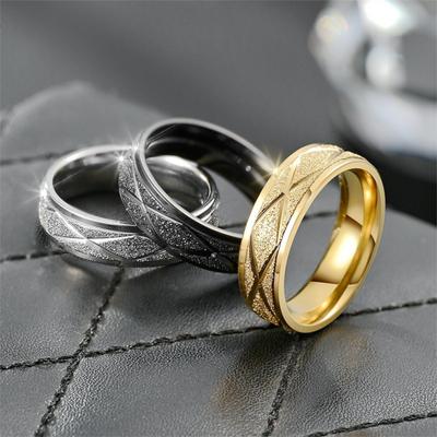 Titanium Steel Frosted Ring Personalized Cross Checkered Fashion Couple Ring