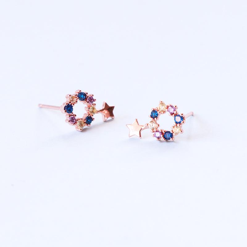 S925 Silver Korean Star Stud Earrings: Fresh, Colorful, Sweet Five-Pointed, Hollow Star Design, Perfect for Christmas.