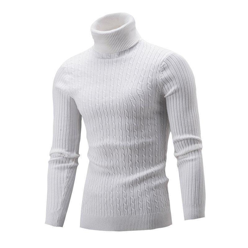 New Men's Slim Turtleneck Sweater for Autumn and Winter, Solid Color Pullover Knitwear for Cross-border Trade.