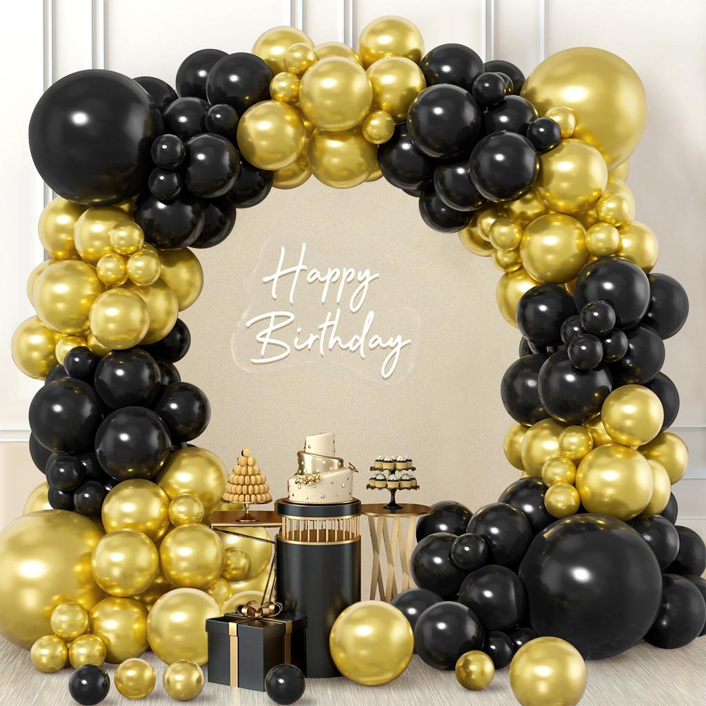 Schwarz Gold Luftballons Girlande Bogen Set Happy Birthday Party Deko Kinder Erwachsene Hochzeit Geburtstagsparty Zubehör Gastgeschenke Jahrestag