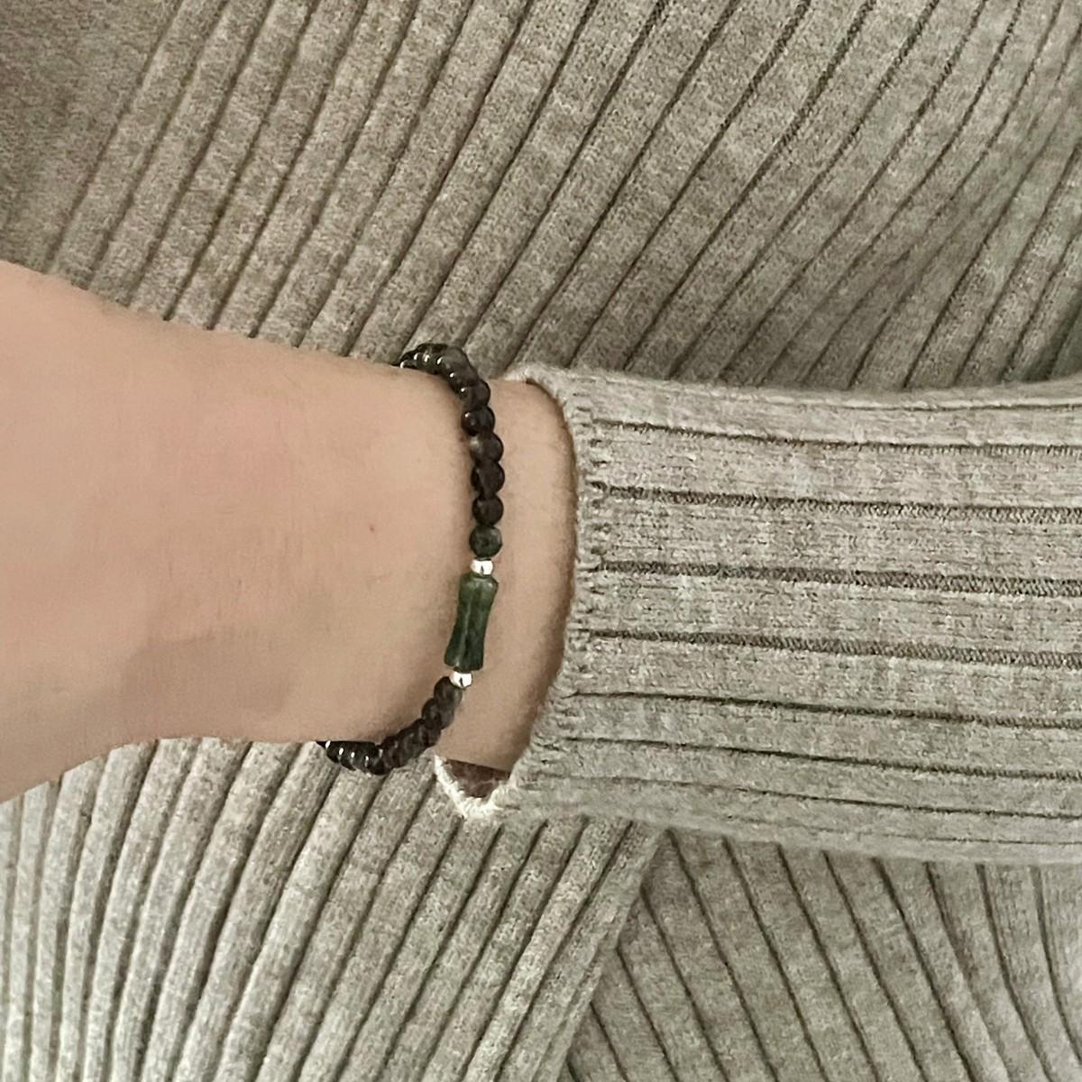 Original Chinese Retro Style Beaded Silver Obsidian Bamboo Bracelet