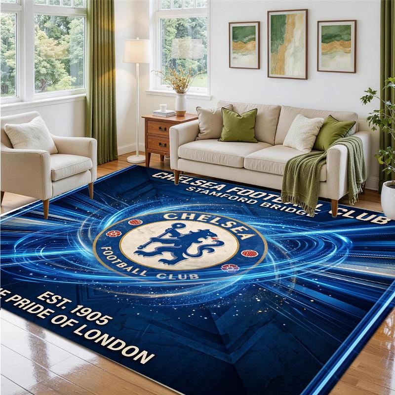 Chelsea FC Design Crystal Velvet Rug Soft Decorative Mat for Bedroom Entrance