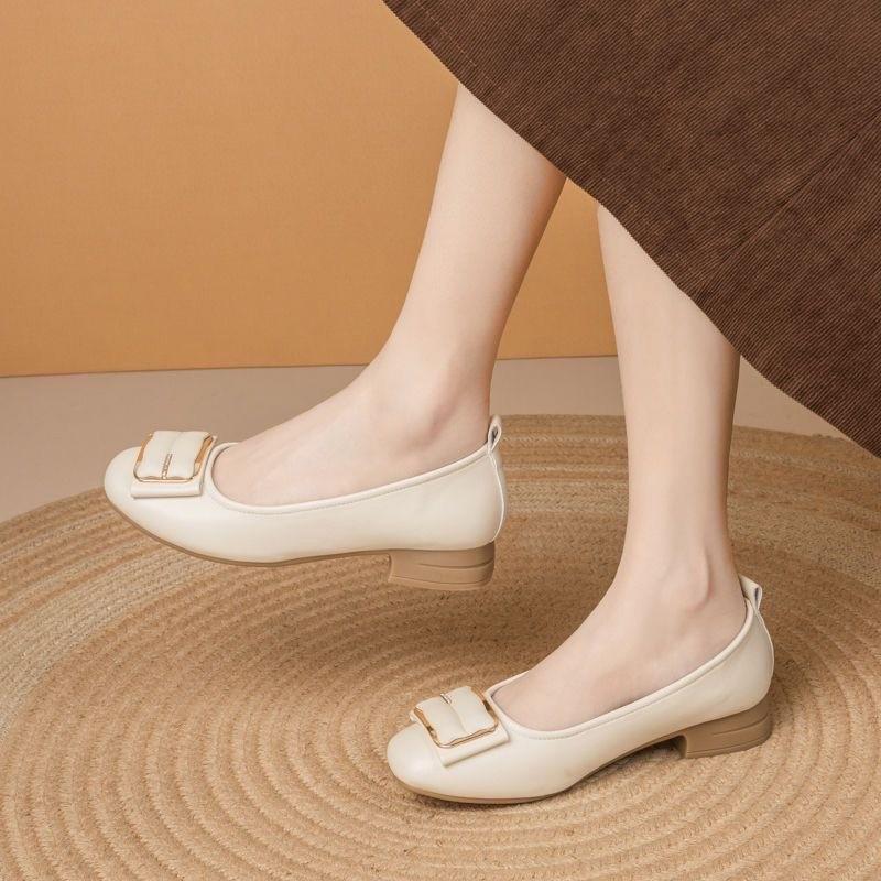 Doudou Shoes Women's New Spring and Summer Shoes Medium and Old with Skirts, Soft Soles and One Pedal, Shallow Single Shoes