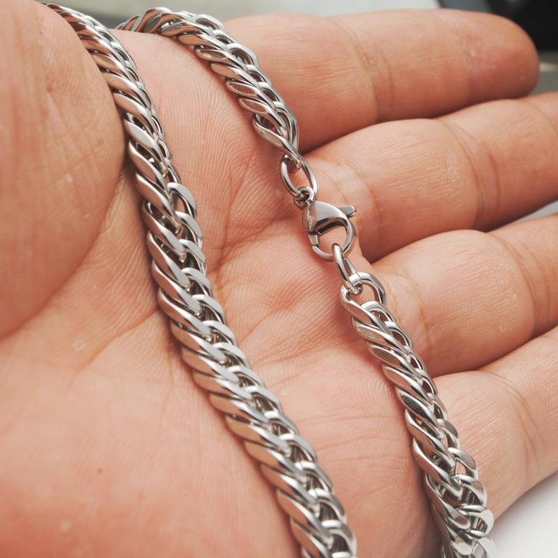 Stainless Steel Cuban Link Chain Silver Color Necklace Bracelet For Men Jewelry 8/10/12/14Mm Width Hip Hop Punk Accessories