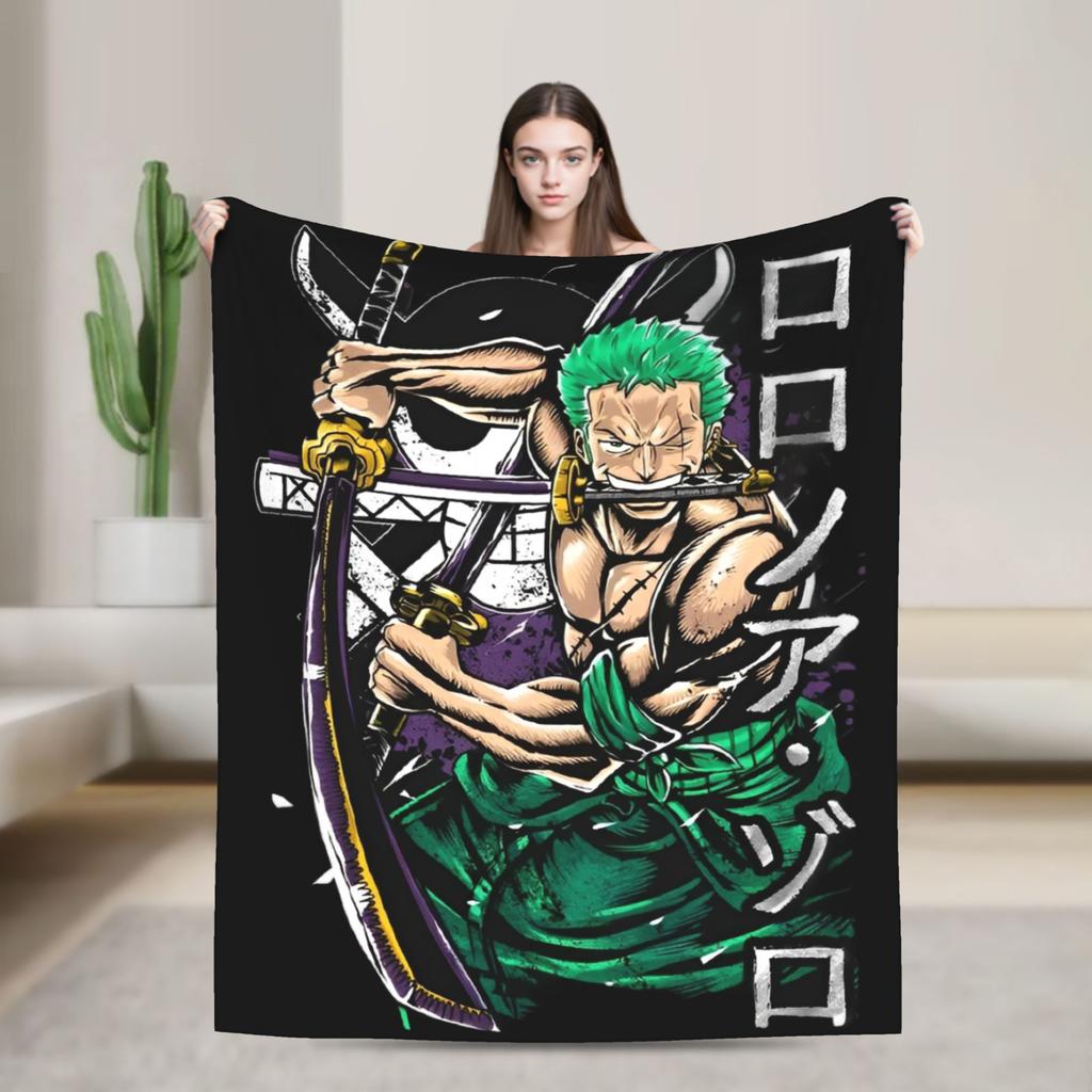 Luffy Roronoa Zoro Blanket Anime Wool Novelty Warm Throw Blankets for Home Restaurant Autumn/Winter,