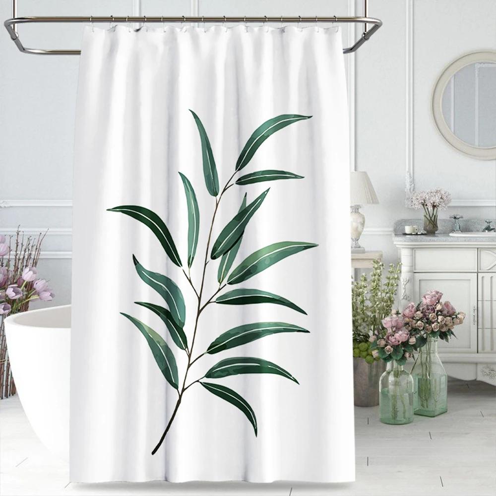 Tropical Green Plant Shower Curtain Leaves Printed Washable Bath Curtain Waterproof Polyester Fabric Bathroom Accessories Modern