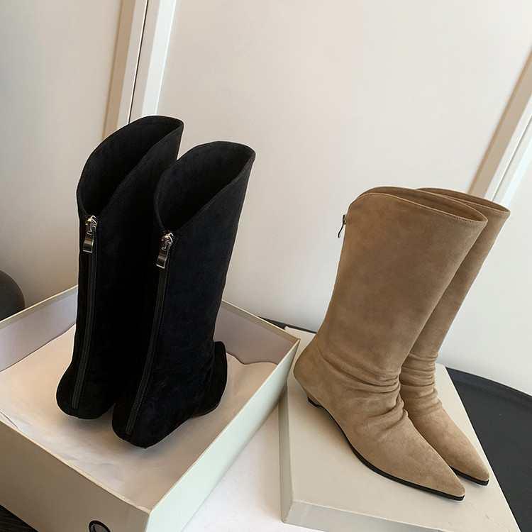 New Style Luxury Women's Flats Women's Boots Pointed Toe Designer Mid Calf Shoes Winter Fad Boots Trend Gladiator Walking Boots