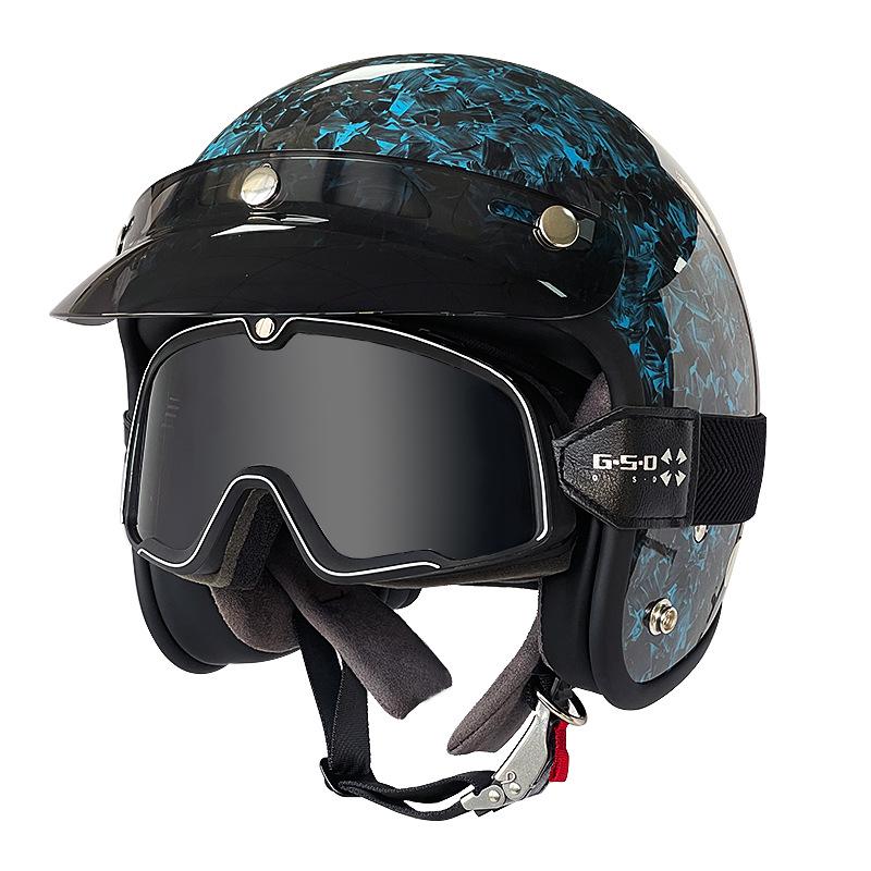 3C Certified Retro Harley Carbon Fiber Motorcycle Helmet, Unisex All-Season Winter Half Helmet
