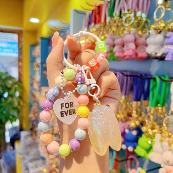Keychain Strong Load-Bearing Macaron Color Beads Key Chain with Glitter Cicada Pendant Portable Anti-Lost Mobile Phone Chain Bag Hanger