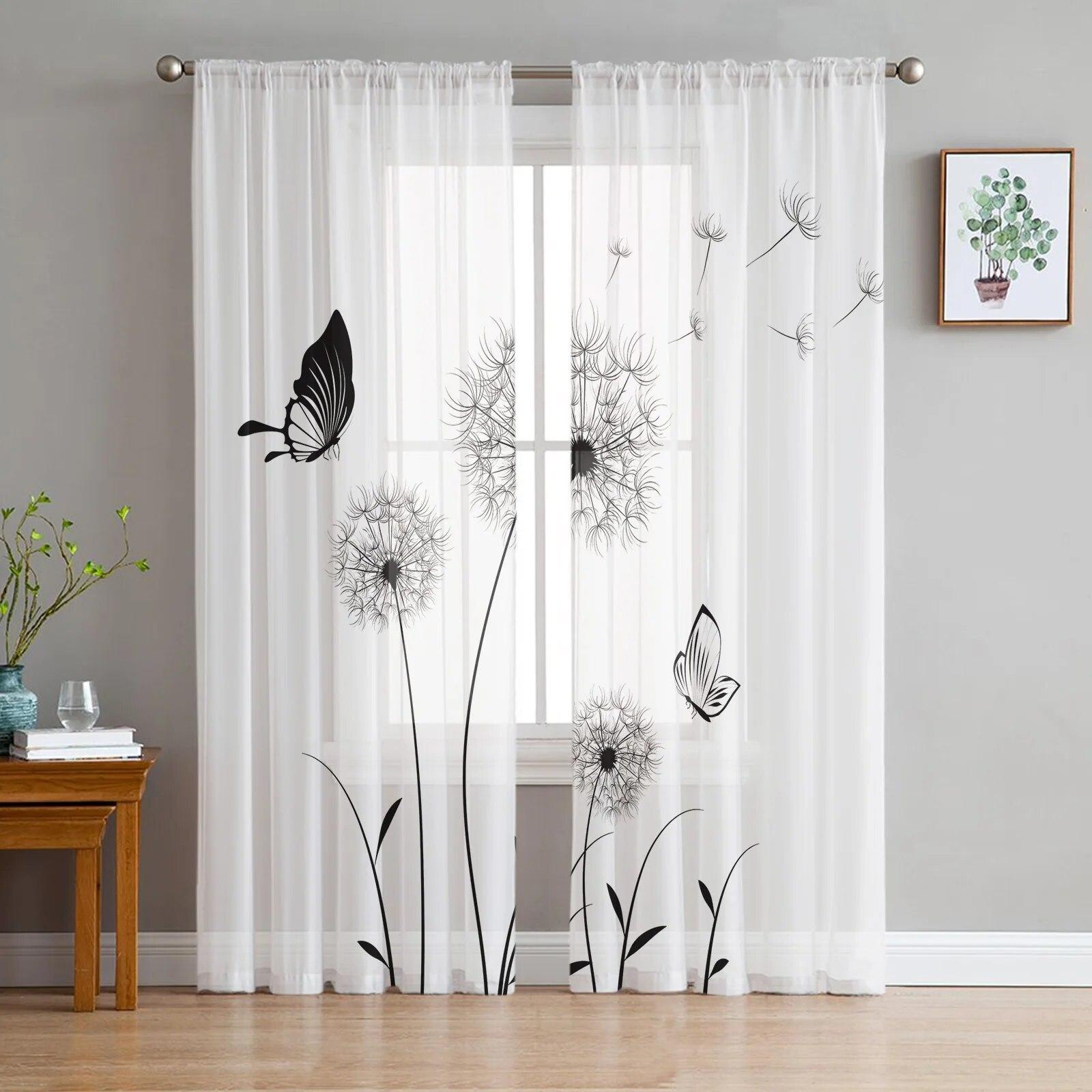 

Луг, цветок одуванчика, тюлевые шторы с бабочкой для спальни, домашний декор, гостиная, кухня, вуаль, шторы для слепых штор 135W x 274H(cm)x2