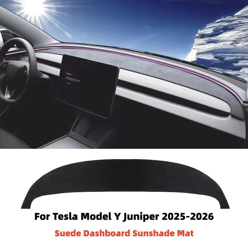 Suede Dashboard Anti-UV Mat For Tesla Model Y Juniper 2025-2026 Model 3 Highland 2024-2026 Center Console Sunshade Protector Pad