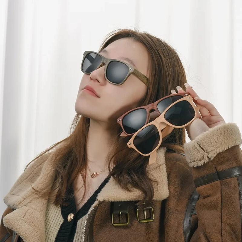 Nicht polarisierte Kunststoff Holz Bambus Sonnenbrille Herren Damen Klassische Mode Vintage Fahrsonnenbrille Schwarz Angelbrille