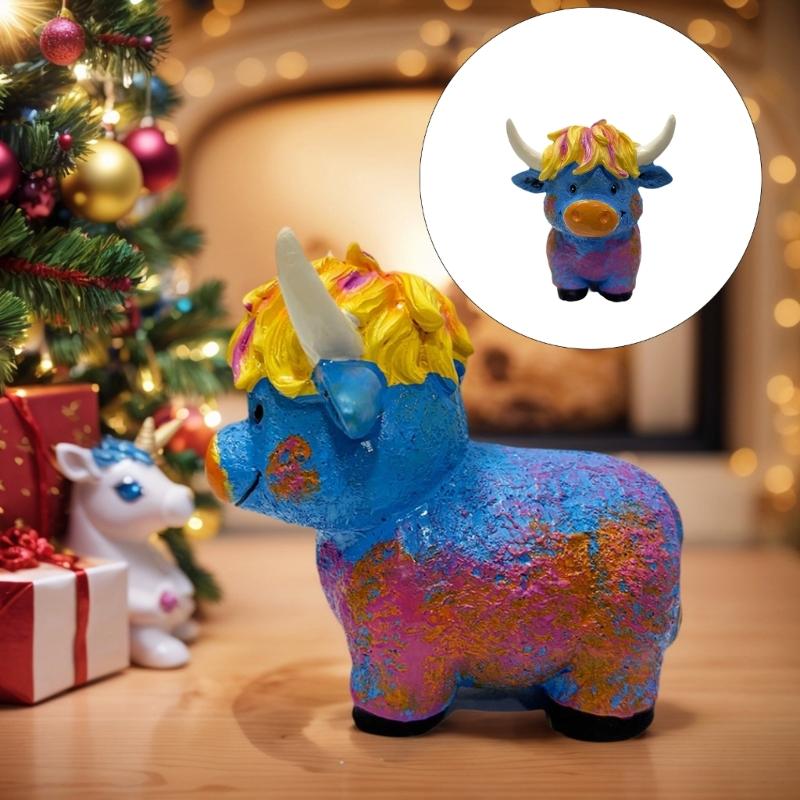 Highlands Cow Figurines Farmhouse Decors,Resins Animal Statue Table Ornament Garden Bookshelfs Decors Calf Lover Gift
