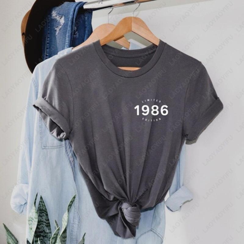 

Creative Trend 1986 Cotton Shirt Vintage 80s Style Anniversary Gift Birthday Gift for Him and Her Minimalist Printed Unisex Tee 4XL