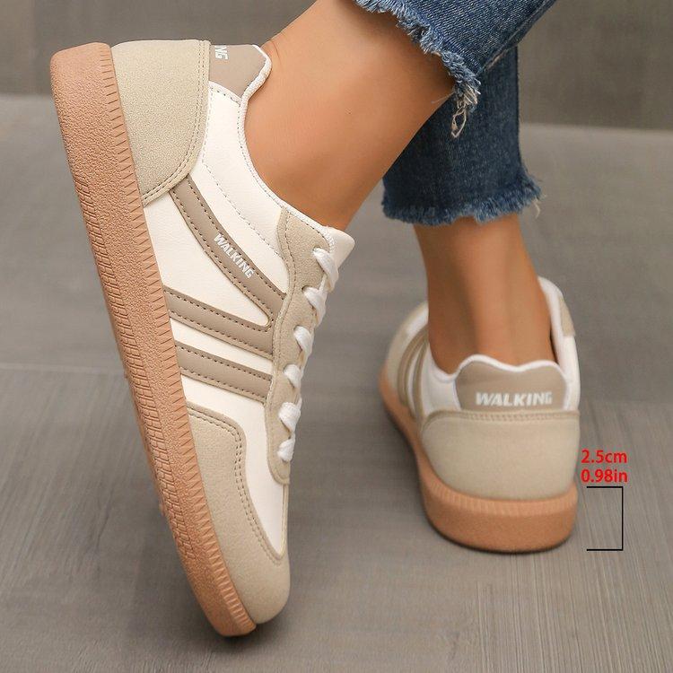 Large size round head muffin sole casual single shoes spring and autumn lace-up shallow mouth flat bottom simple color matching women's shoes