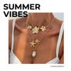 Bohemian Multilayer Flower Starfish Necklace for Women Baroque Imitation Pearl Pendant Choker Summer Beach Vacation Jewelry Gift