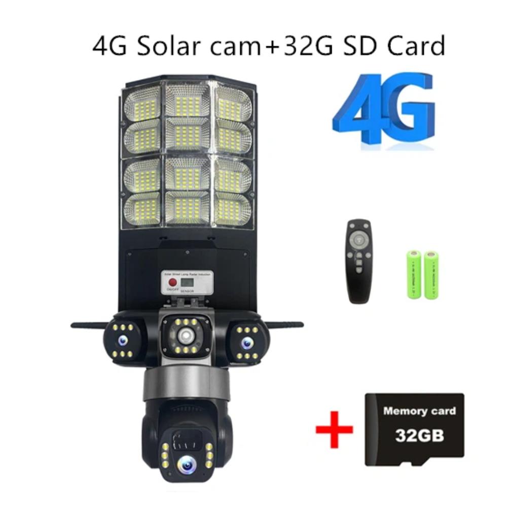Solar 4G Street Light Camera, 10X Zoom, 3-Lens Recording, Humanoid Tracking, Outdoor Camera Lamp, Remote Control, Waterproof Design