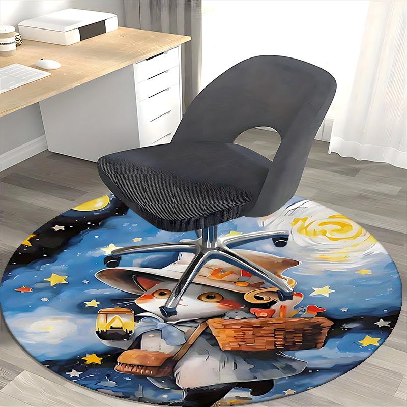 

1pc Anime Cat Design Round Carpet Office Chair Mat, Non Slip Rug for Home Decor, All Seasons 80cm