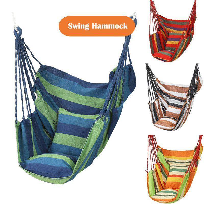 Hanging Rope Chair Swing Hammock Outdoor Porch Patio Yard Seat W 2 Pillows